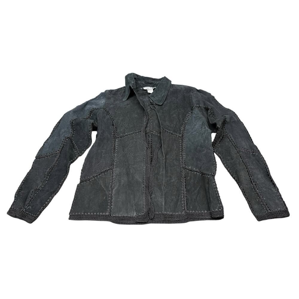 Vintage Selene Sport Suede Patchwork Jacket Black Leather Boho Western S - Picture 2 of 14